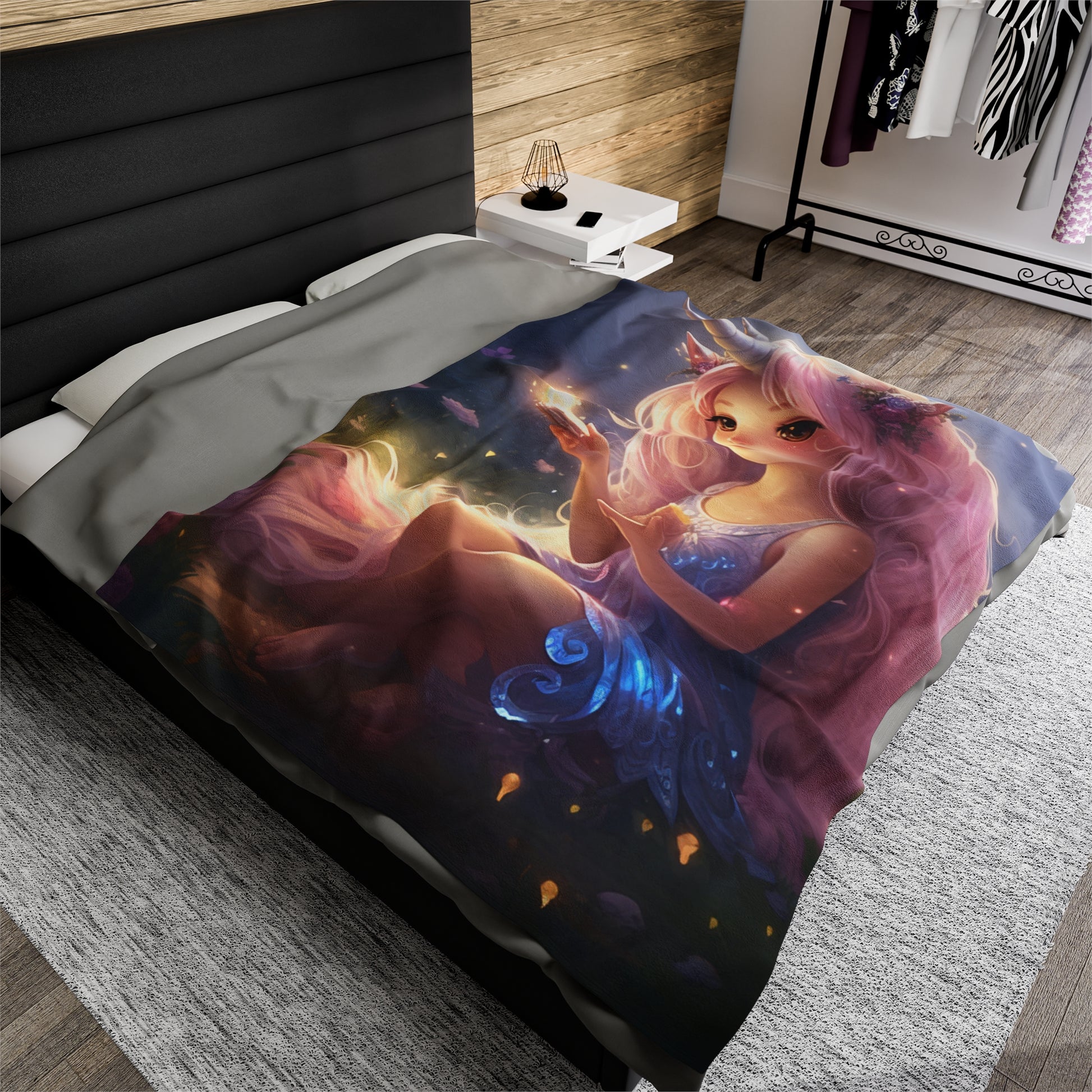 Niccie's Enchanting Unicorn and Fairy Velveteen Plush Blanket 